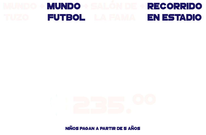 Mundo + Mundo + Salón de + Recorrido Tuzo futbol la fama en Estadio $ 235.00 Niños pagan a partir de 5 años